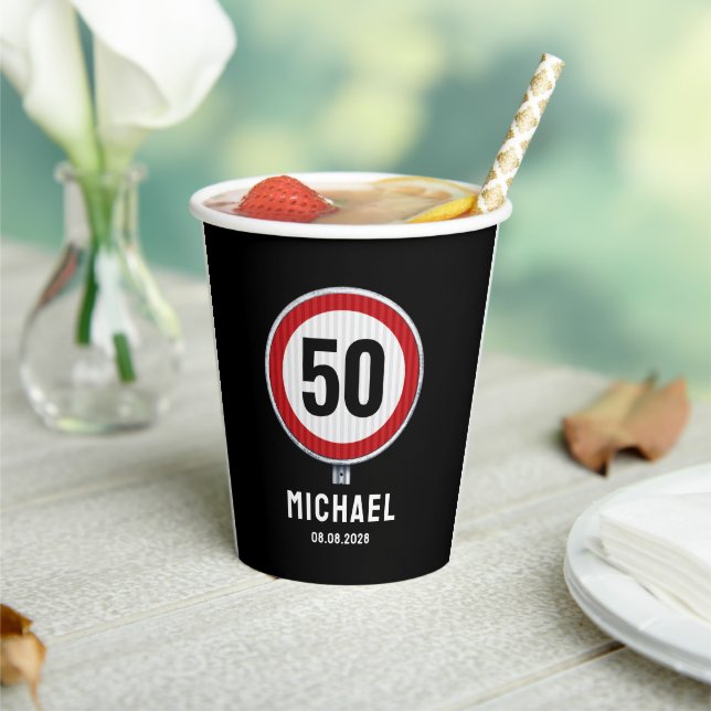 CUSTOM AGE birthday Speed limit road sign Paper Cups (Insitu)
