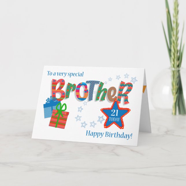 Custom Age Brother's Birthday Stars and Gifts Card (Front)