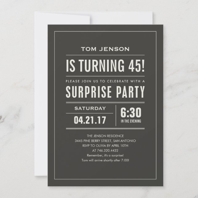 Custom Age & Colour Surprise Birthday Invitations (Front)