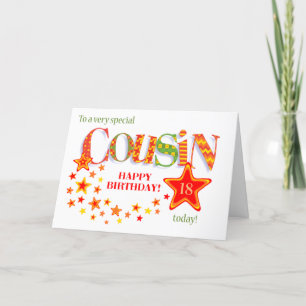 Custom Age Cousin's Birthday with Red Stars Card