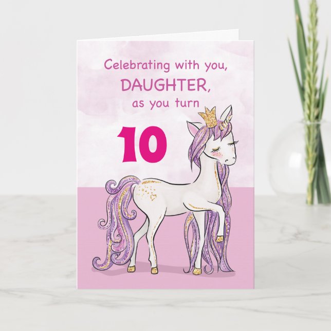 Custom Age Daughter Birthday Pink Horse With Crown Card (Front)