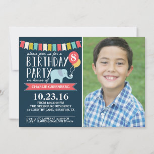 Custom Age Elephant Birthday Party   Birthday Invitation