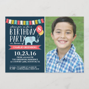 Custom Age Elephant Birthday Party Birthday Invitation