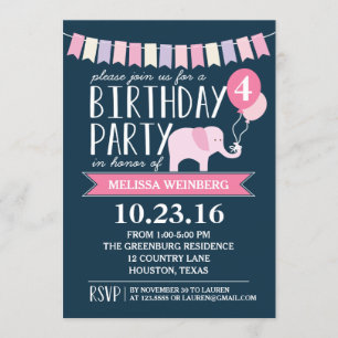 Custom Age Elephant Birthday Party   Birthday Invitation
