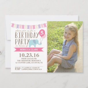 Custom Age Elephant Birthday Party   Birthday Invitation
