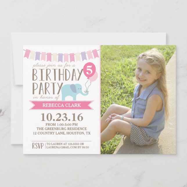 Custom Age Elephant Birthday Party | Birthday Invitation (Front)