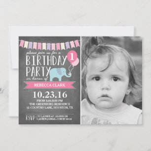 Custom Age Elephant Birthday Party   Birthday Invitation