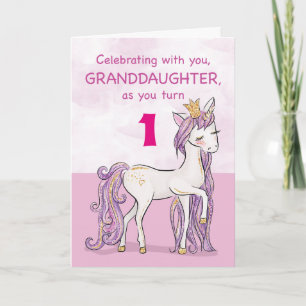 Custom Age Granddaughter Birthday Pink Horse Card