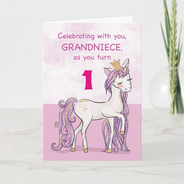 Custom Age Grandniece Birthday Pink Horse Card (Front)