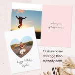 Custom Age Happy Birthday Photo Heart Teen White Card<br><div class="desc">Celebrate a teenage birthday with a custom photo card! Personalise the template with the teen's photo in a heart-shaped frame, and their name in a trendy script. Inside showcases a second photo and personal message. Customise further with the birthday date on the back. A cute sweet 16th birthday card for...</div>
