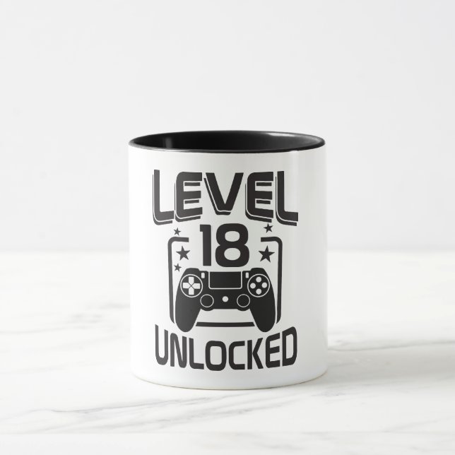 Custom Age Level 18 Unlocked Birthday Gamer Mug (Center)