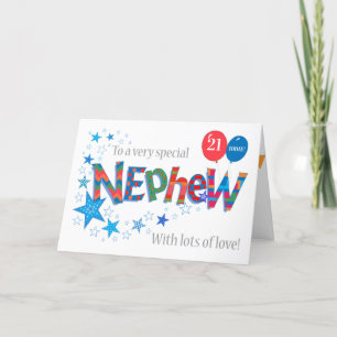 Custom Age Nephew's Birthday Stars Balloons Card