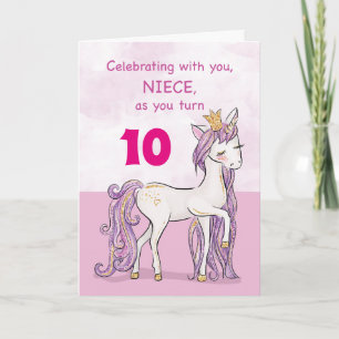Custom Age Niece Birthday Pink Horse With Crown Card