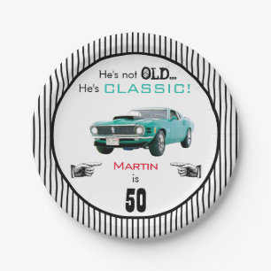 Custom Age Not Old But Classic Car Funny Birthday Paper Plate