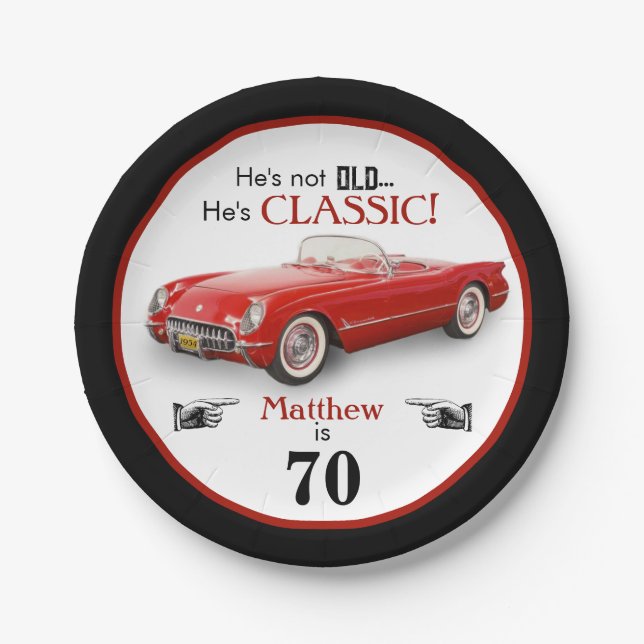 Custom Age Not Old Red Classic 1954 Convertible Paper Plate (Front)
