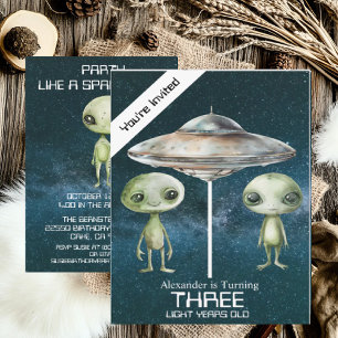 Custom Age Outer Space Alien Birthday Party  Invitation