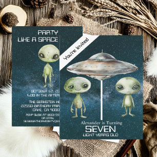 Custom Age Outer Space Alien Birthday Party Invitation