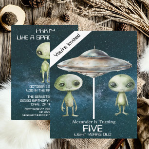 Custom Age Outer Space Alien Birthday Party  Invitation