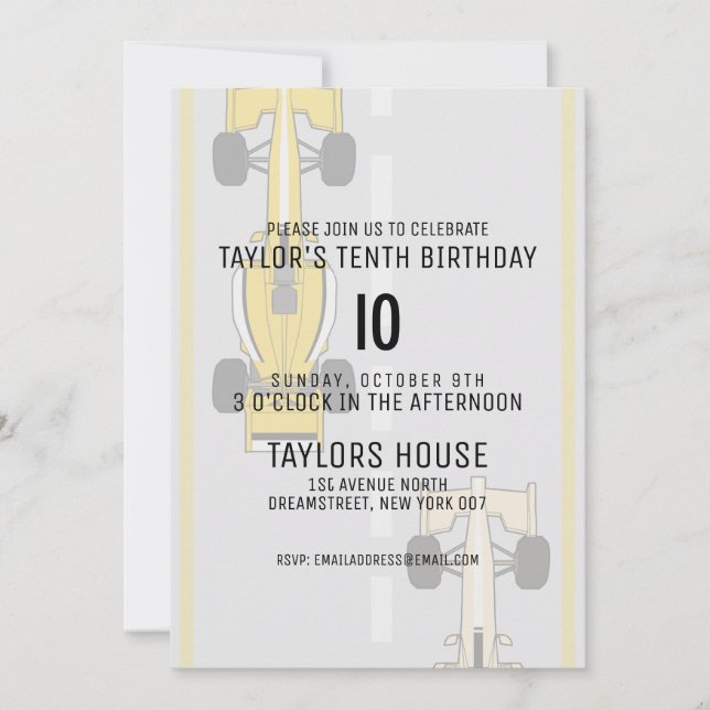 Custom Age Race Car Track Sports Birthday Party Invitation (Front)