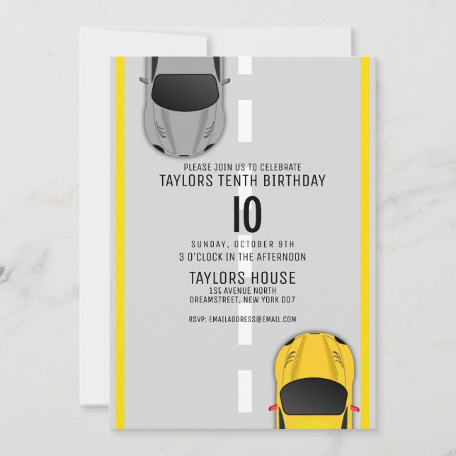 Custom Age RaceCar Track Sports Birthday Party Invitation (Front)