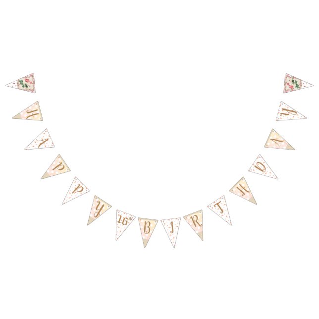 Custom Age Shabby Pink Rosebuds Photo Party Banner (All)