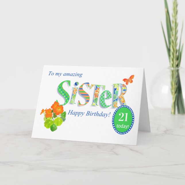 Custom Age Sister's Birthday with Butterfly Card (Front)