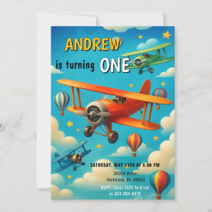 Custom Airplane First Birthday kid party Invitation