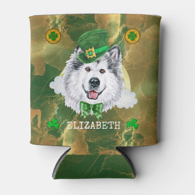 Custom Alaskan Malamute Gold St. Patricks Can Cooler (Front)