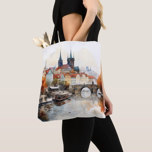 Custom All-Over-Print Tote Bag Prague (Close Up)