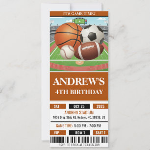 Custom All Star Sports Ticket Birthday Invitation