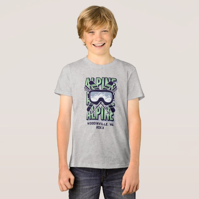 Custom Alpine Skiing Ski Location Date Name Tri-Blend Shirt (Front Full)