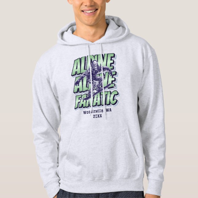 Custom Alpine Snowboarding Location Date Name Hoodie (Front)