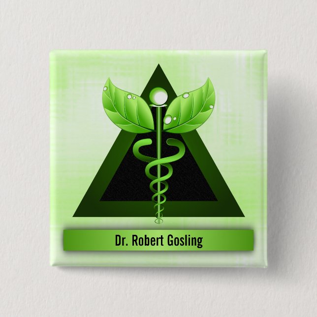 Custom Alternative Medicine Green Caduceus 15 Cm Square Badge (Front)