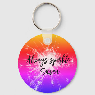 custom Always Sparkle – Pink Purple Orange Key Ring