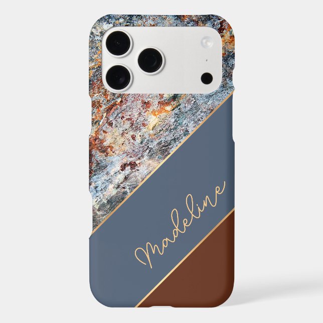 Custom Amber Brown Dark Blue Chic Marble Pattern (Back)