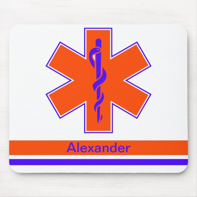 Custom Ambulance Orange and Blue Star of Life Mouse Mat (Front)