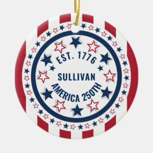 Custom America 250 Vintage Patriotic Flag Ceramic Tree Decoration