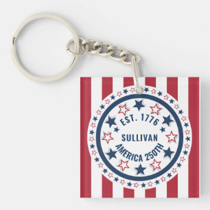 Custom America 250 Vintage Patriotic Flag Key Ring