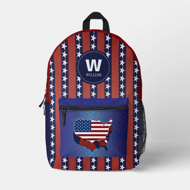 Custom American Flag Monogram Backpack  (Front)