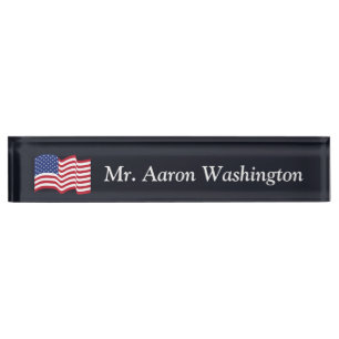 Custom American Flag Office Desk Nameplate Gift
