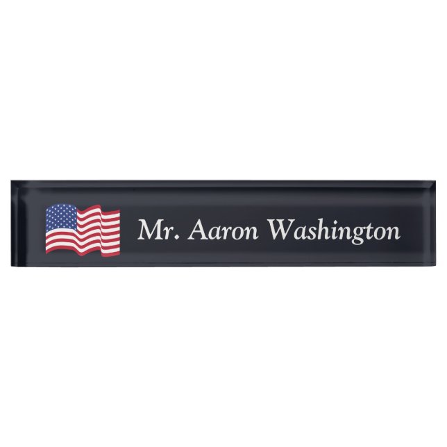 Custom American Flag Office Desk Nameplate Gift (Front)