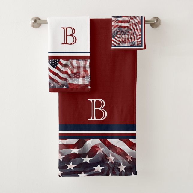 Custom American Flag Stripes And Stars Pattern Bath Towel Set (Insitu)
