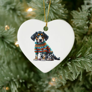 Custom American Leopard Hound in Christmas Sweater Ceramic Tree Decoration