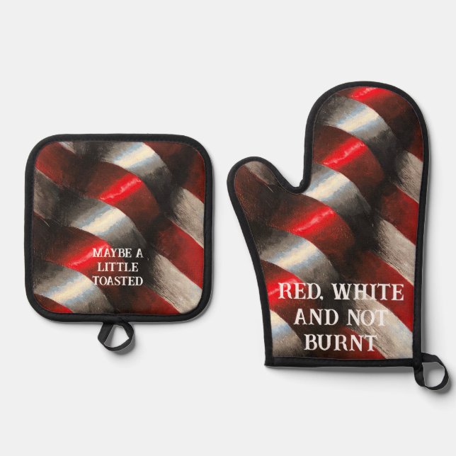 Custom American Red & White Oven Mitt & Pot Holder Set (Front)