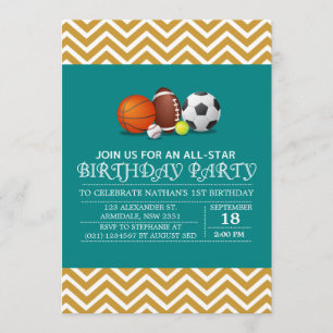 Custom an all-star sport birthday party invitation