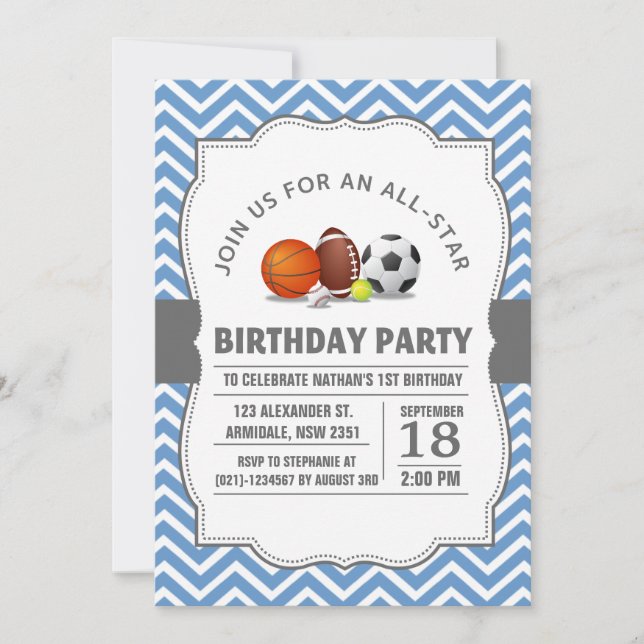 Custom an all-star sport birthday party invitation (Front)