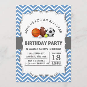 Custom an all-star sport birthday party invitation