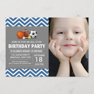Custom an all-star sport birthday party photo invitation
