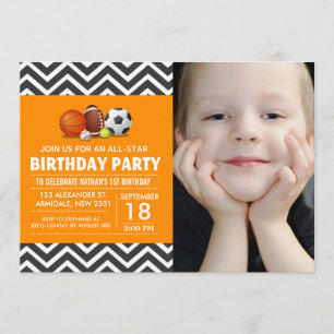 Custom an all-star sport birthday party photo invitation