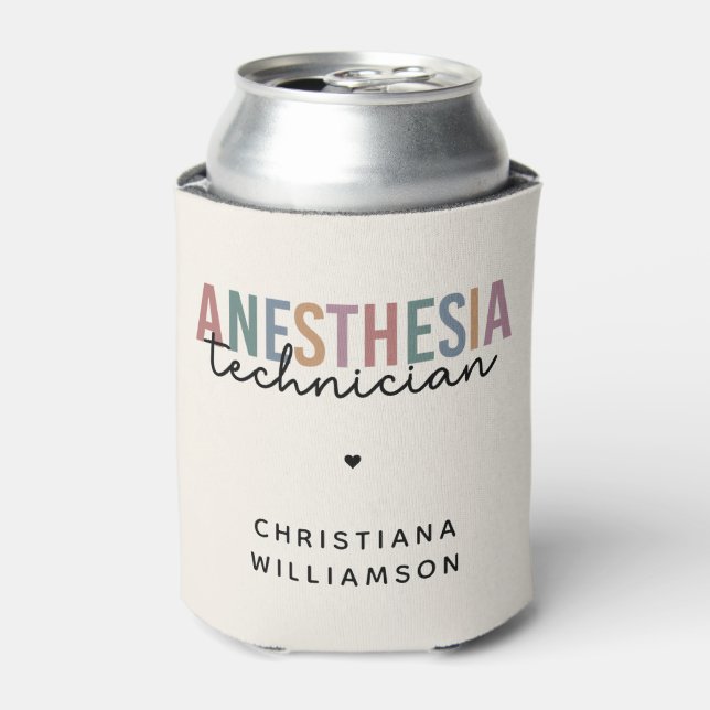 Custom Anaesthesia Technician Retro Anaesthetic Te Can Cooler (Can Front)